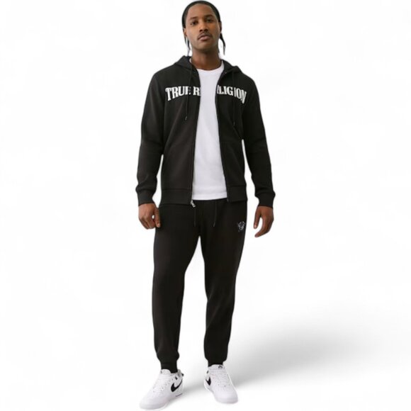 True Religion Men's Fleece Sweatsuit 2 Piece Tracksuit Matching Hoodie Joggers - Picture 11 of 13